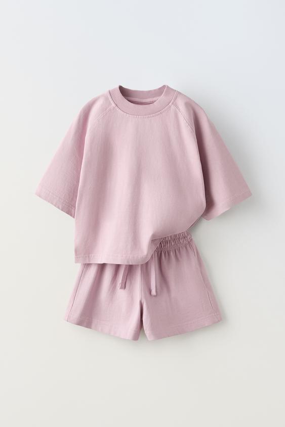 ZARA T-SHIRT AND BERMUDA SHORTS SET (PINK)