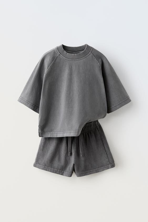 ZARA T-SHIRT AND BERMUDA SHORTS SET (GREY)