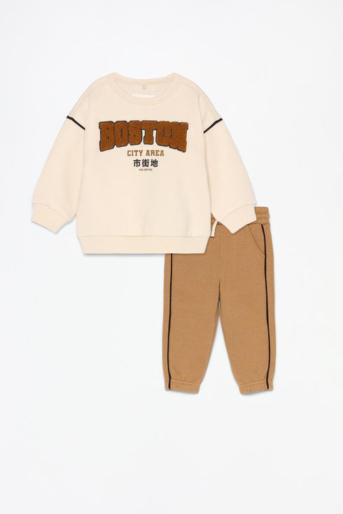 LEFTIES Plush sweatshirt with terry patch and trousers co-ord