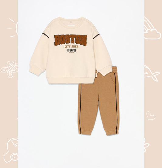 Plush sweatshirt with terry patch and trousers co-ord