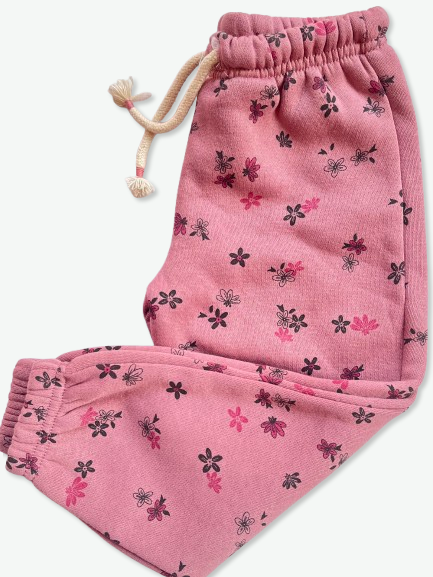 LEFTIES Tea pink flowers print fleece Trouser for girls