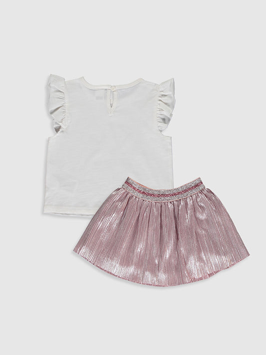 Ecru Short Sleeve Baby Girl Set