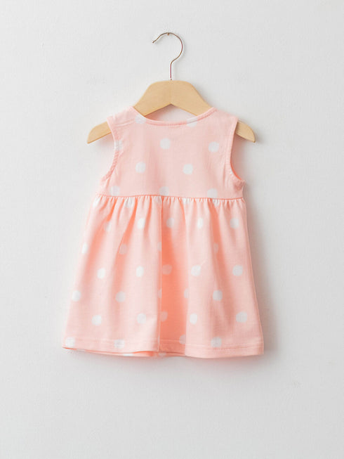 LC Waikiki Pink Crew Neck Printed Cotton Baby Girl Dress