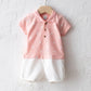 Pink Polo Collar Color Block and Printed Baby Boy Cotton Overalls