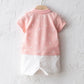 Pink Polo Collar Color Block and Printed Baby Boy Cotton Overalls