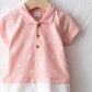 Pink Polo Collar Color Block and Printed Baby Boy Cotton Overalls