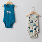 Blue Crew Neck Printed Cotton Baby Boy Snap Bodysuit 2-Pack