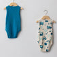 Blue Crew Neck Printed Cotton Baby Boy Snap Bodysuit 2-Pack