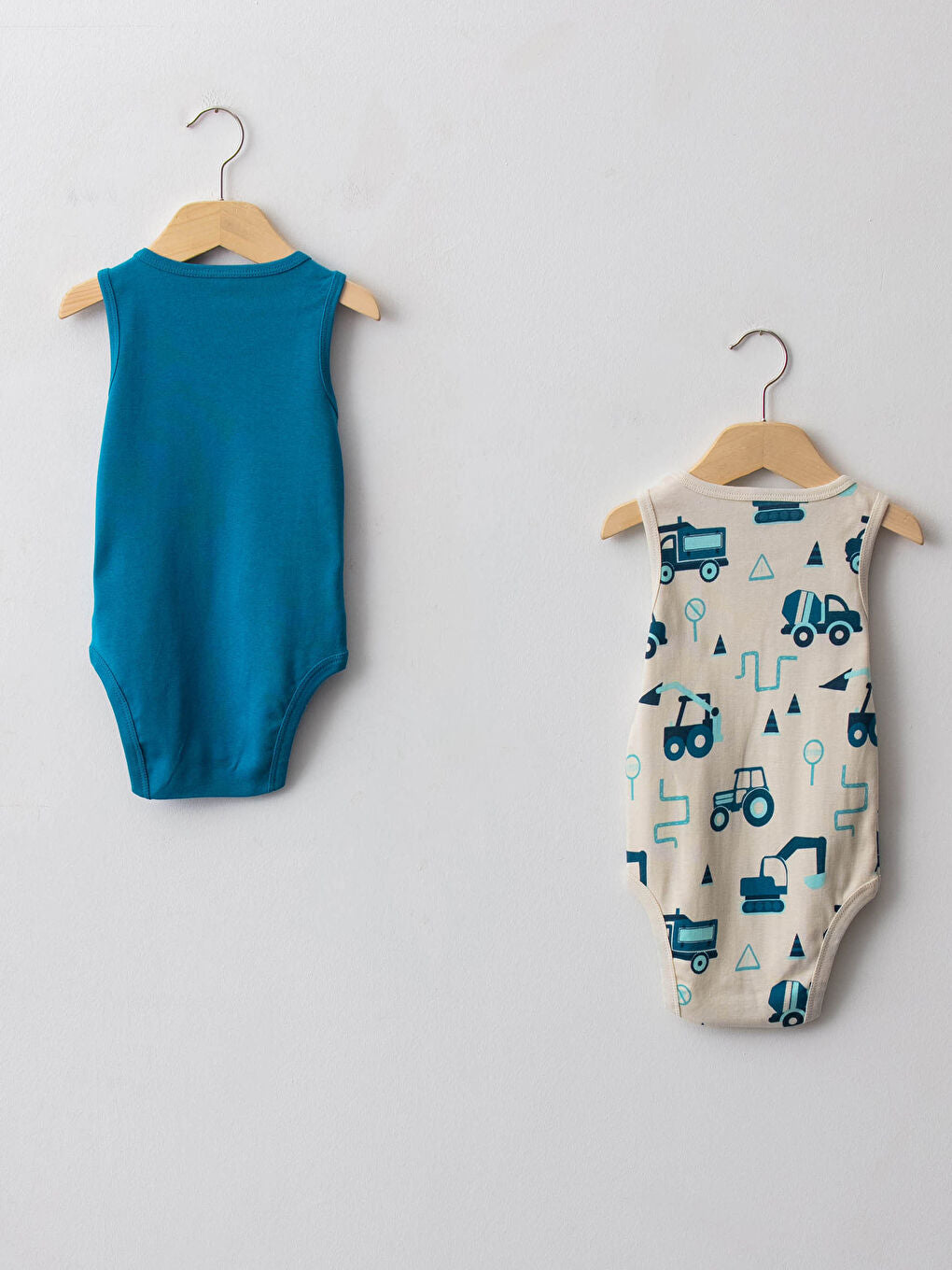 Blue Crew Neck Printed Cotton Baby Boy Snap Bodysuit 2-Pack