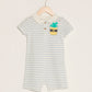 Ecru Polo Neck Short Sleeve Striped Baby Boy Jumpsuit