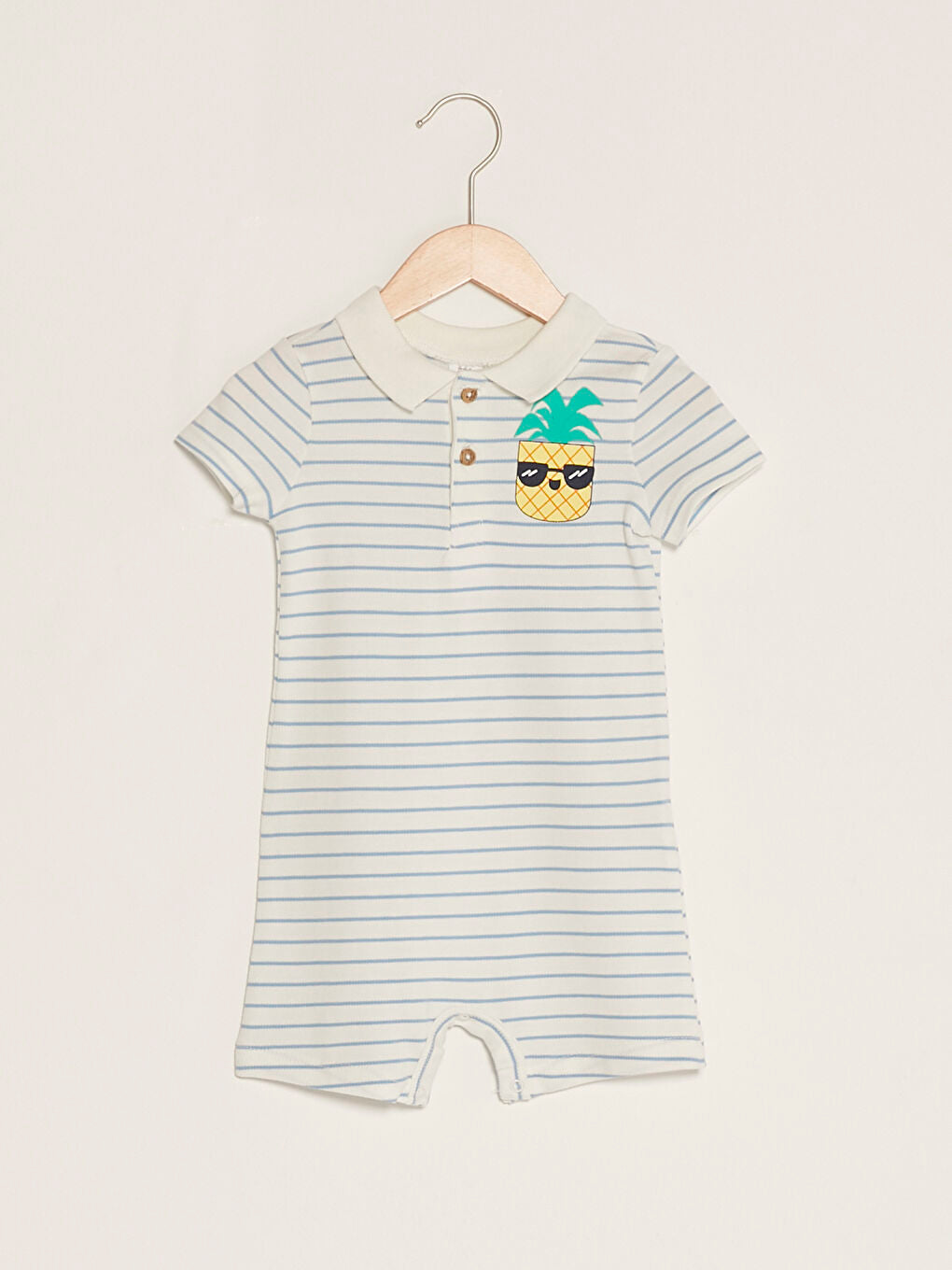 Ecru Polo Neck Short Sleeve Striped Baby Boy Jumpsuit