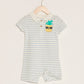 Ecru Polo Neck Short Sleeve Striped Baby Boy Jumpsuit