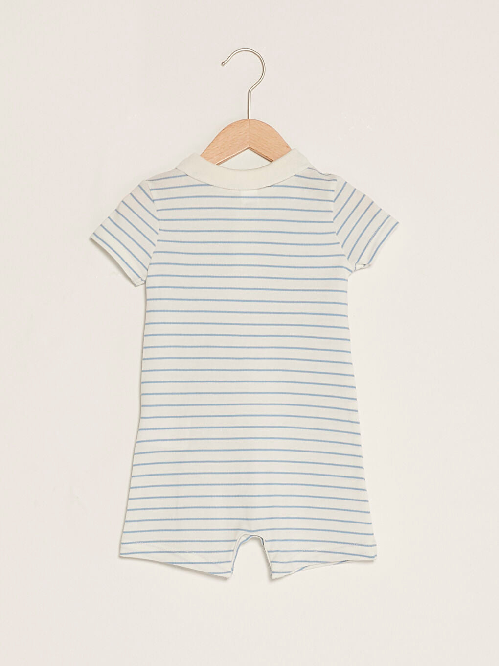 Ecru Polo Neck Short Sleeve Striped Baby Boy Jumpsuit