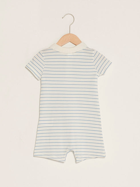 LC Waikiki Ecru Polo Neck Short Sleeve Striped Baby Boy Jumpsuit