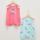 Pink Square Neck Strap Printed Baby Girl Jumpsuit 2-Pack