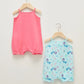 Pink Square Neck Strap Printed Baby Girl Jumpsuit 2-Pack