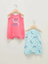 LC Waikiki Pink Square Neck Strap Printed Baby Girl Jumpsuit 2-Pack