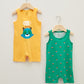 Orange Crew Neck Printed Baby Boy Jumpsuit 2-Pack