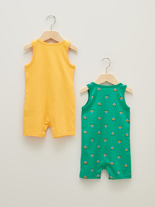 Orange Crew Neck Printed Baby Boy Jumpsuit 2-Pack