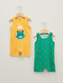 LC Waikiki Orange Crew Neck Printed Baby Boy Jumpsuit 2-Pack