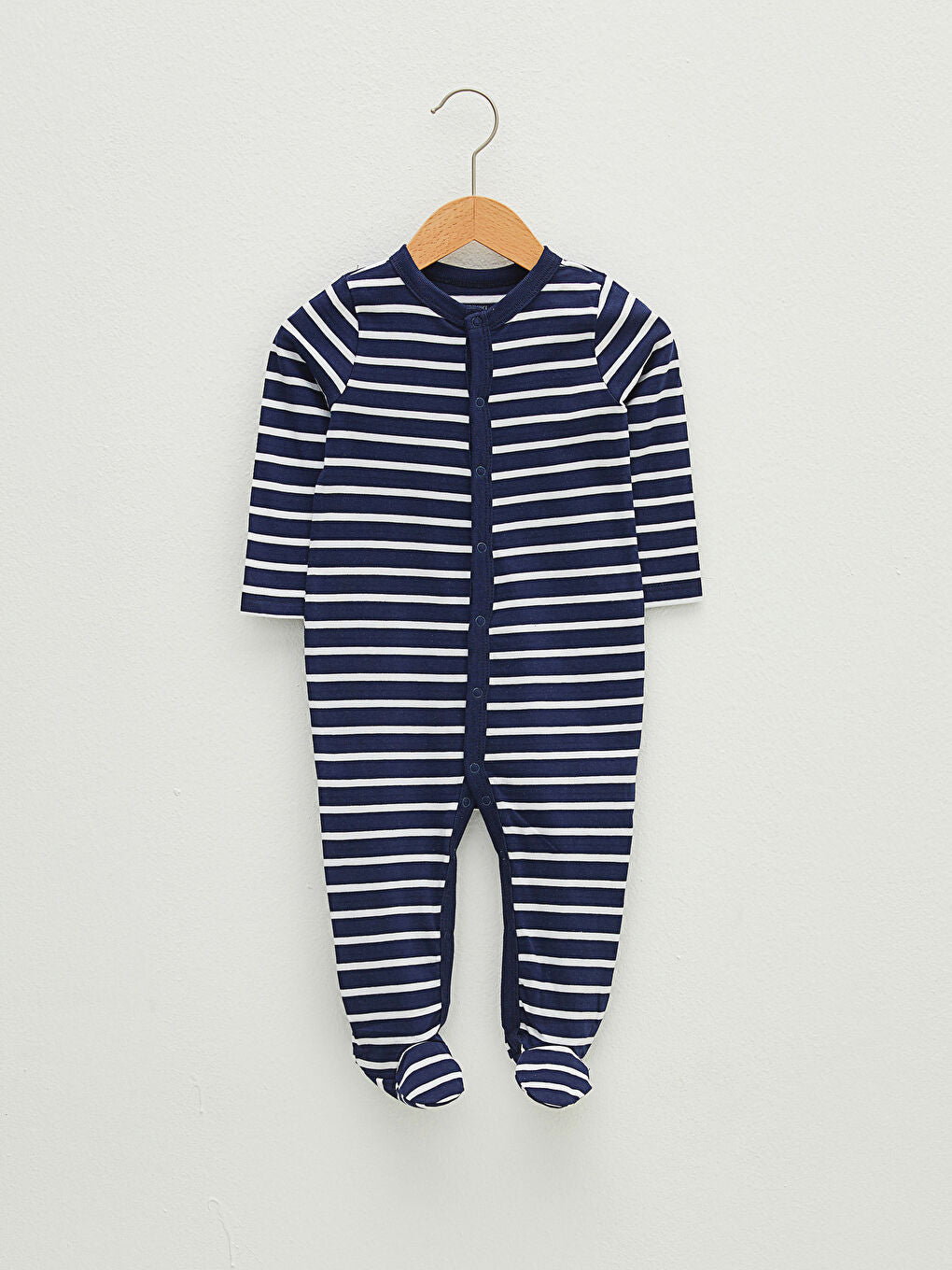 Ecru V Neck Long Sleeve Striped Cotton Baby Boy Jumpsuit