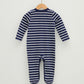 Ecru V Neck Long Sleeve Striped Cotton Baby Boy Jumpsuit