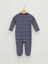 LC Waikiki Ecru V Neck Long Sleeve Striped Cotton Baby Boy Jumpsuit