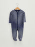 LC Waikiki Ecru V Neck Long Sleeve Striped Cotton Baby Boy Jumpsuit