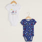 White Crew Neck Short Sleeve Printed Cotton Unisex Baby Snap Bodysuit 2-Pack