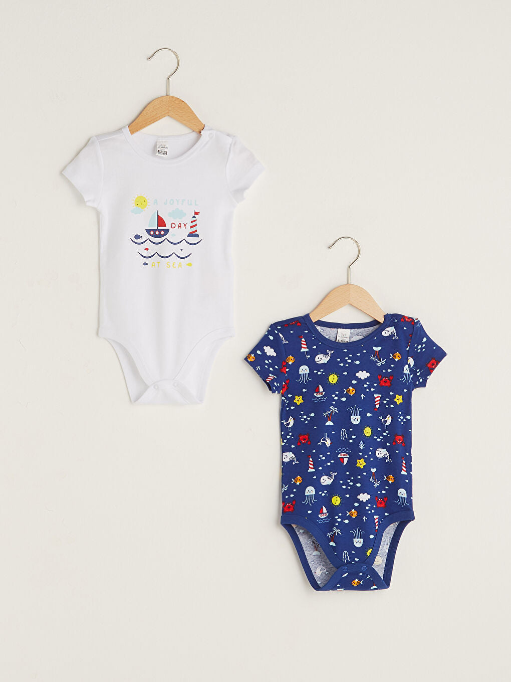 White Crew Neck Short Sleeve Printed Cotton Unisex Baby Snap Bodysuit 2-Pack