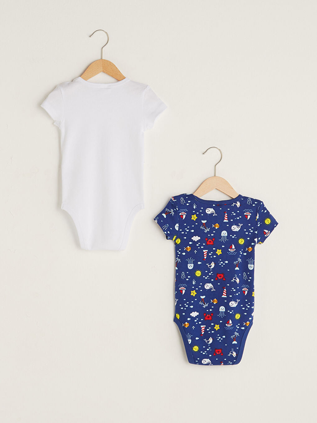 White Crew Neck Short Sleeve Printed Cotton Unisex Baby Snap Bodysuit 2-Pack