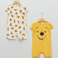 Orange Crew Neck Short Sleeve Winnie the Pooh Printed Cotton Baby Boy Jumpsuit 2-Pack