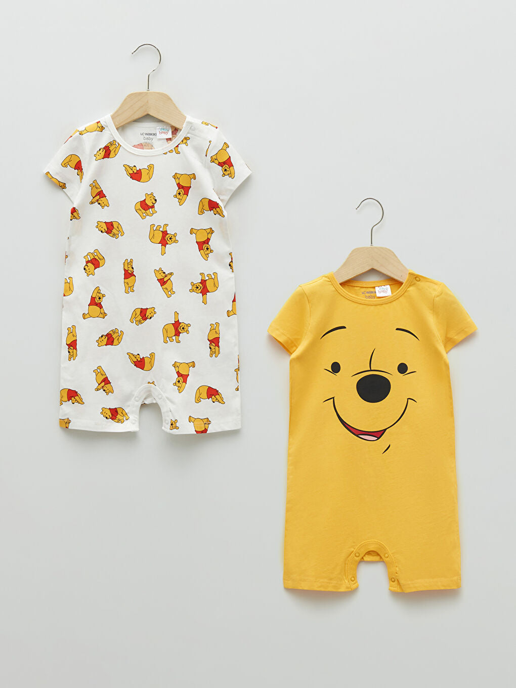 Orange Crew Neck Short Sleeve Winnie the Pooh Printed Cotton Baby Boy Jumpsuit 2-Pack