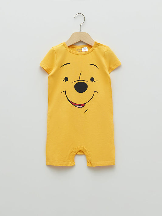 Orange Crew Neck Short Sleeve Winnie the Pooh Printed Cotton Baby Boy Jumpsuit 2-Pack