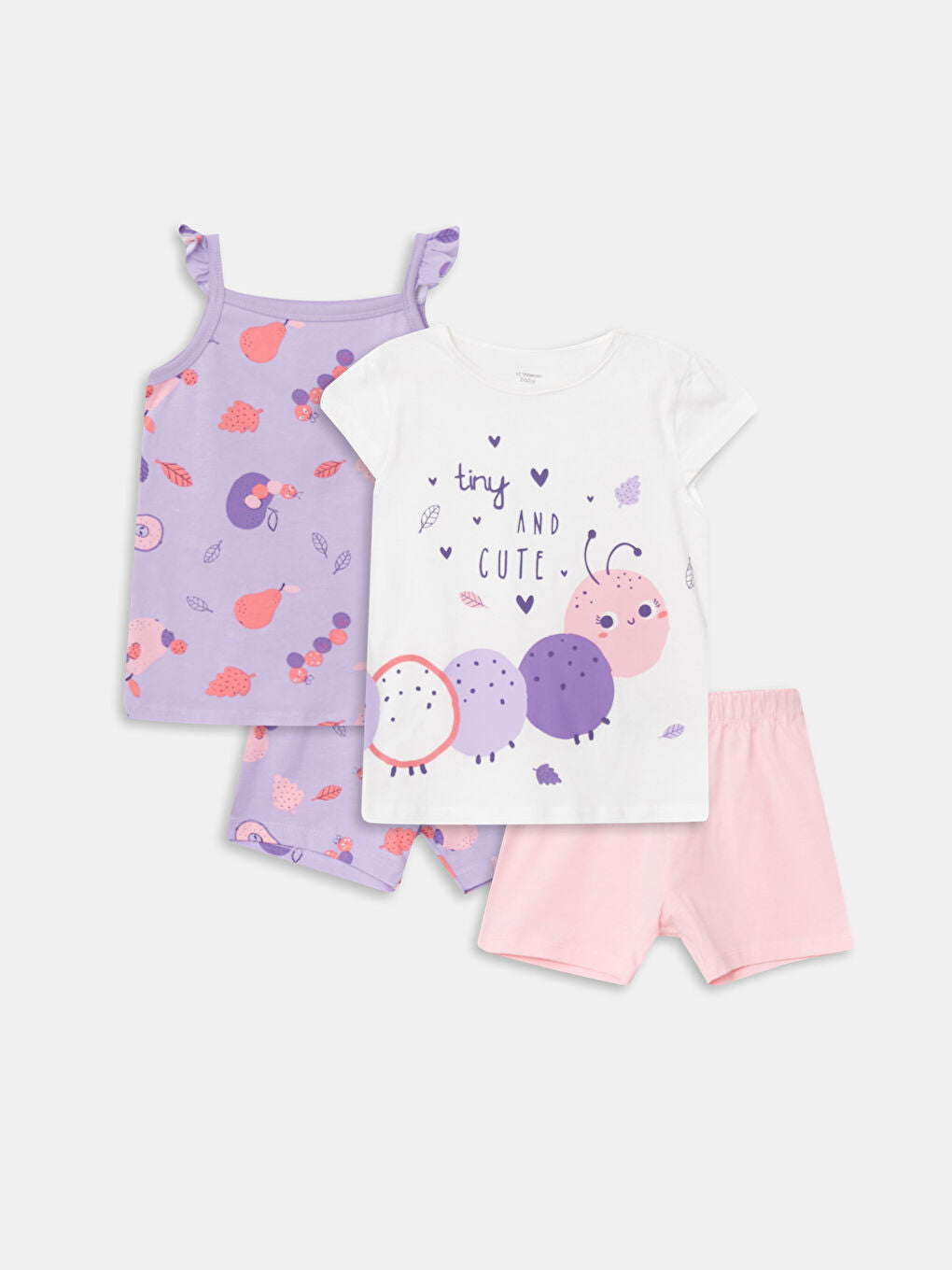 LC Waikiki Ecru Printed Cotton Baby Girl 2-Piece Pajama Set