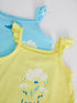 LC Waikiki Yellow Square Neck Strap Printed Cotton Baby Girl Jumpsuit 2-Pack