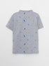 LC Waikiki Gray Mandarin Collar Short Sleeve Printed Cotton Baby Boy T-Shirt