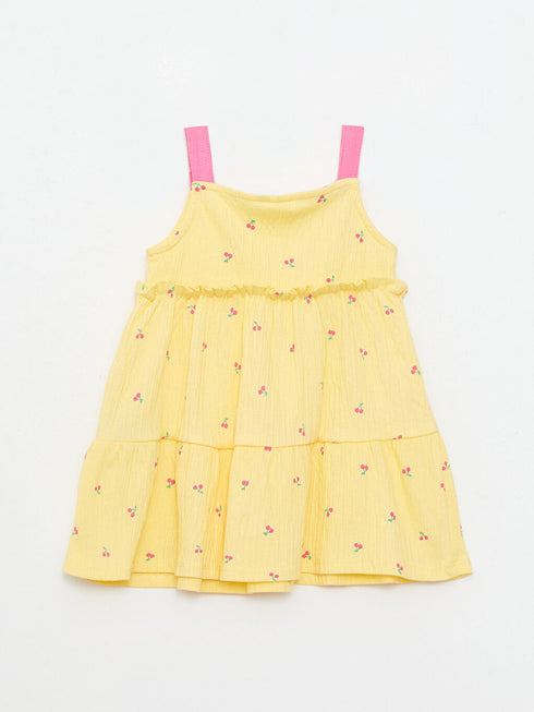 LC Waikiki Yellow Square Neck Strap Printed Baby Girl Dress