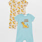 Turquoise Crew Neck Short Sleeve Lion King Printed Baby Boy Jumpsuit 2-Pack