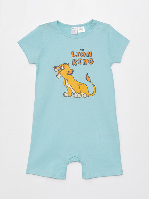 LC Waikiki Turquoise Crew Neck Short Sleeve Lion King Printed Baby Boy Jumpsuit 2-Pack