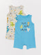 LC Waikiki Turquoise Crew Neck Printed Baby Boy Jumpsuit 2-Pack