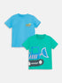 LC Waikiki Green Crew Neck Short Sleeve Printed Baby Boy T-Shirt 2-Pack