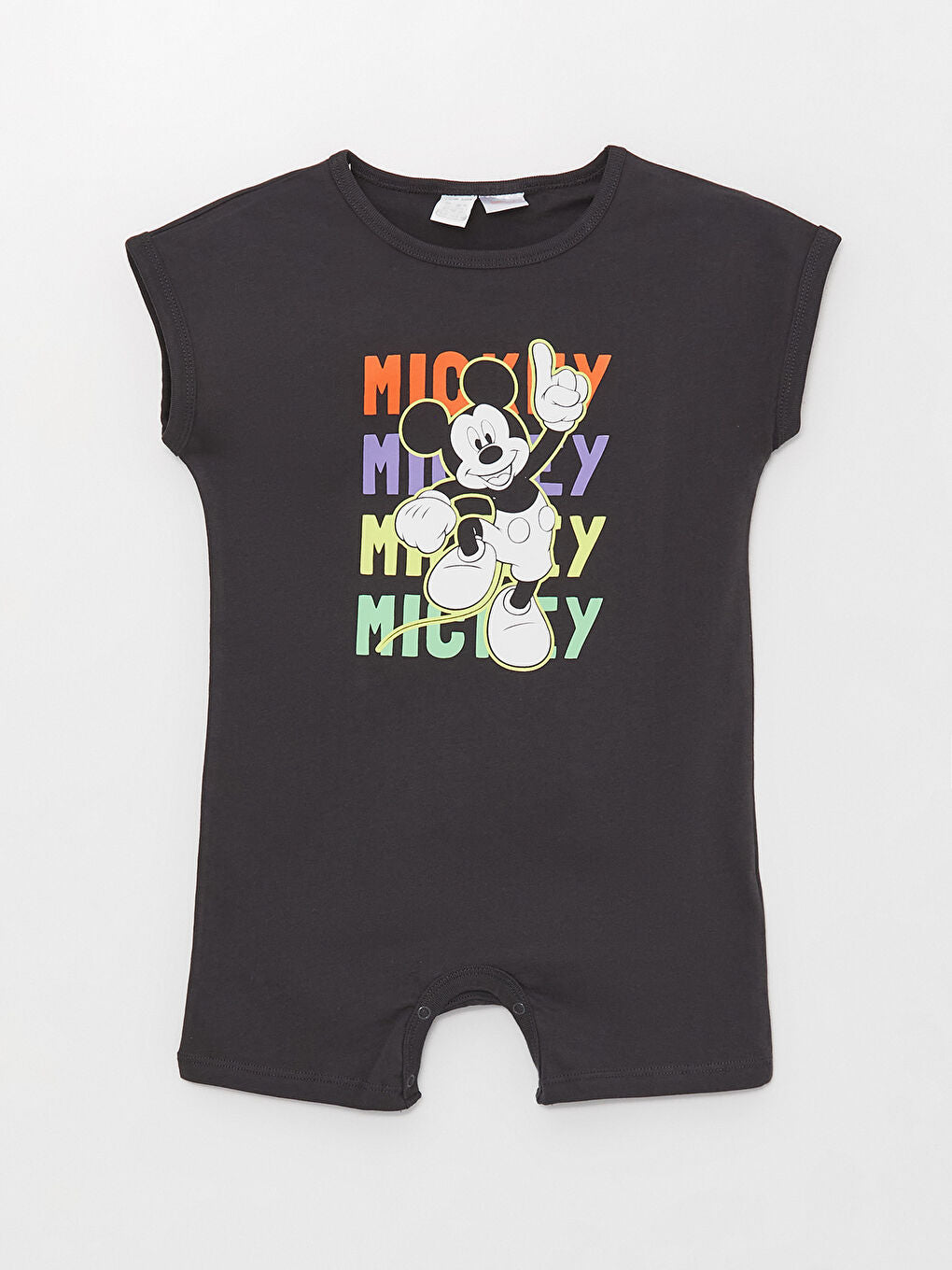 Anthracite Crew Neck Short Sleeve Mickey Mouse Printed Baby Boy Jumpsuit