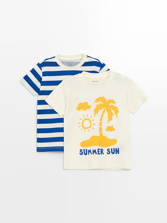 Yellow Crew Neck Short Sleeve Printed Baby Boy T-Shirt 2-Pack