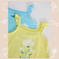 Yellow Square Neck Strap Printed Cotton Baby Girl Jumpsuit 2-Pack