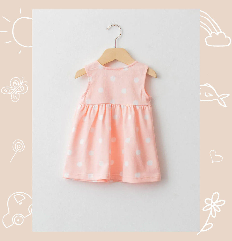 Pink Crew Neck Printed Cotton Baby Girl Dress