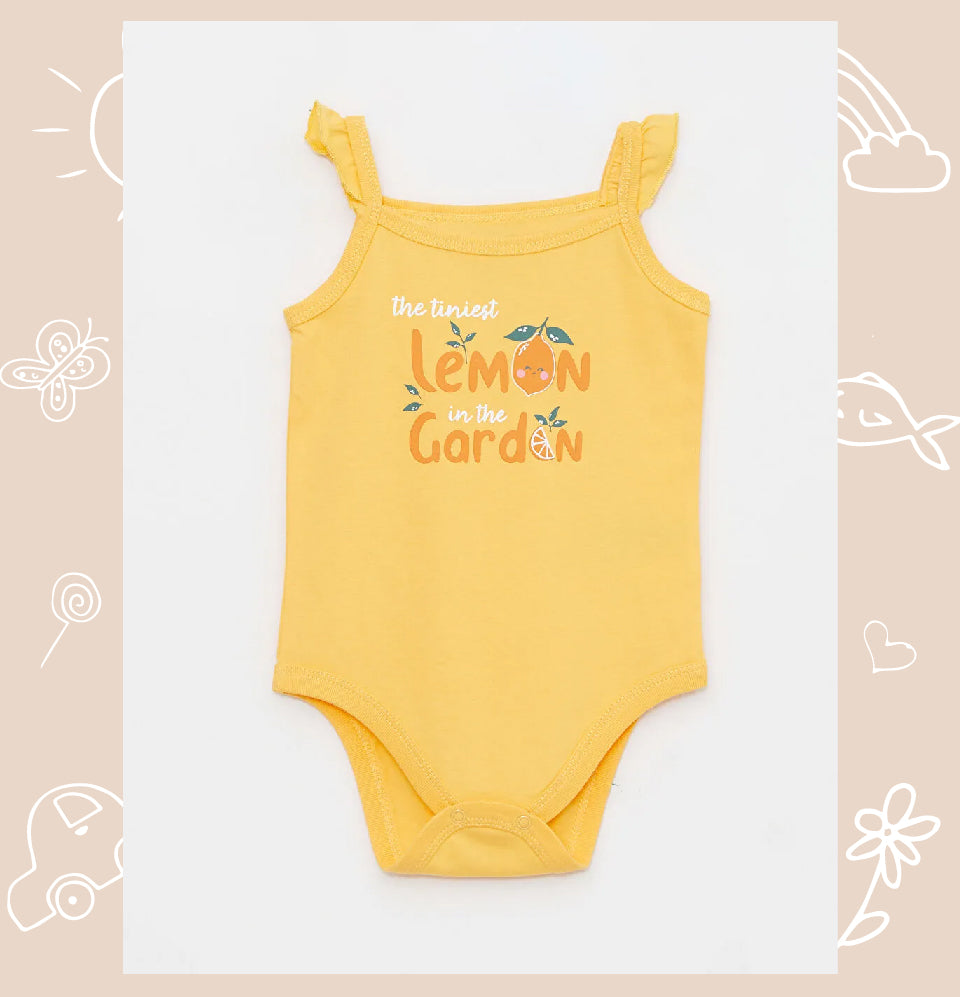 Yellow Square Neck Strappy Cotton Printed Baby Girl Snap Bodysuit 2-Pack