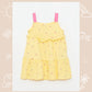 Yellow Square Neck Strap Printed Baby Girl Dress