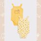 Yellow Square Neck Strappy Cotton Printed Baby Girl Snap Bodysuit 2-Pack