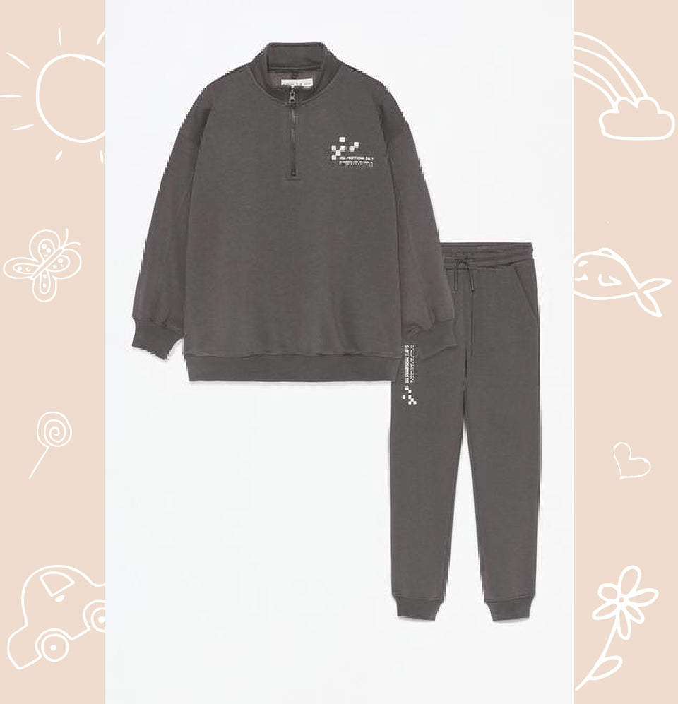 Plush zip-up sweatshirt and trousers co-ord (Grey)